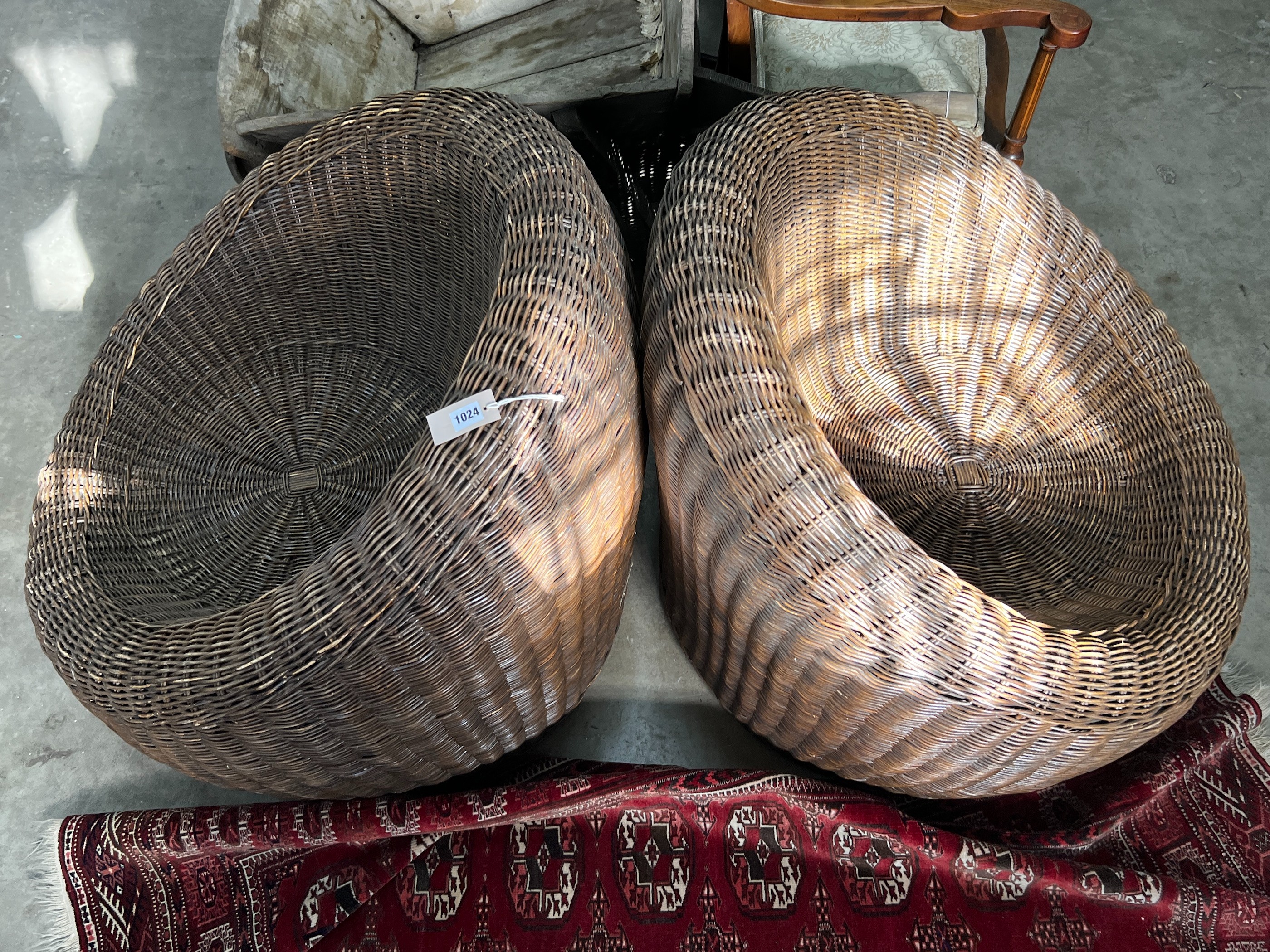 A pair of contemporary rattan tub framed garden chairs, height 78cm
